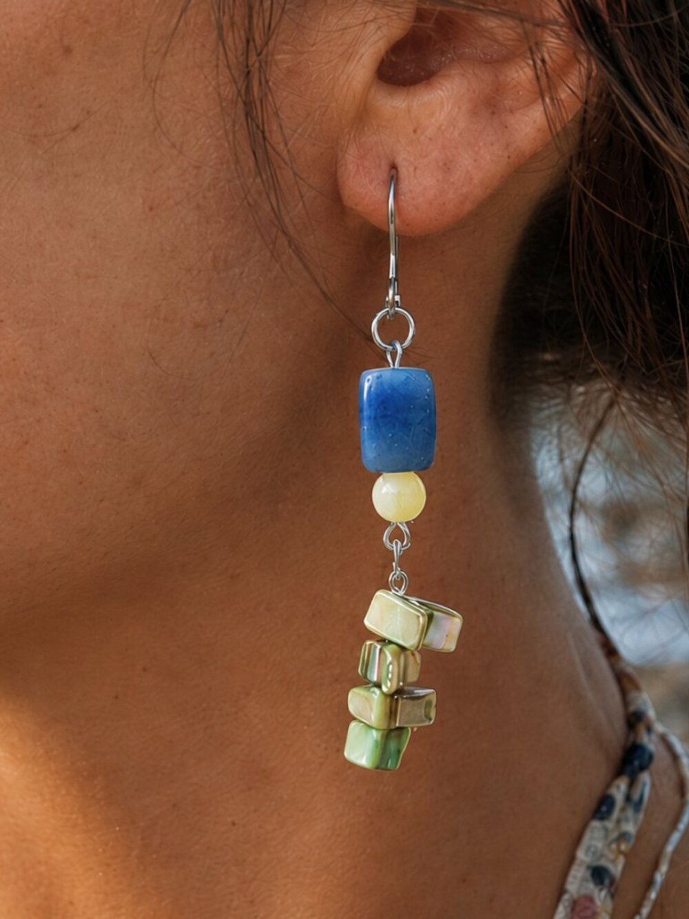 Mother of Pearl & Aventurine Earrings, Funky Boho Earrings, Maximalist Nature